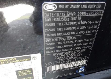 2020 Land Rover Discovery Se from USA, damaged, VIN SALRG2RV2L2423046
